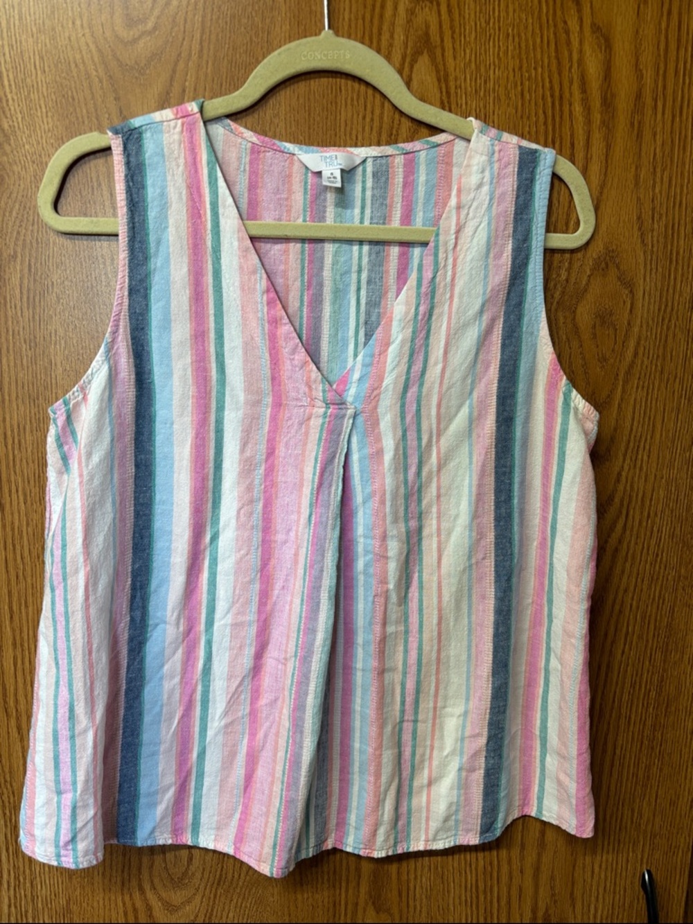 Time and Tru Pastel Multi-Stripe Sleeveless V-Neck Tank